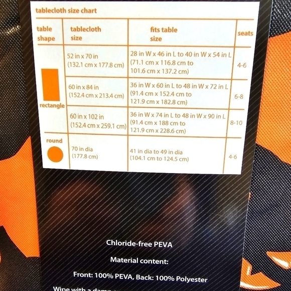 NWT Halloween Pumpkin Rectangle PEVA  Tablecloth 60 x 84 inch - Picture 3 of 7
